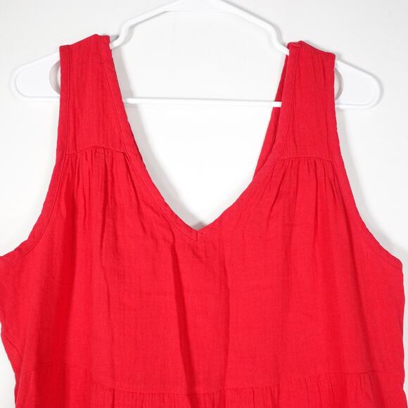 NWOT Quince Wild Cherry Red Organic Cotton Gauze Tiered Maxi Dress Medium 4265-Q - Picture 6 of 11